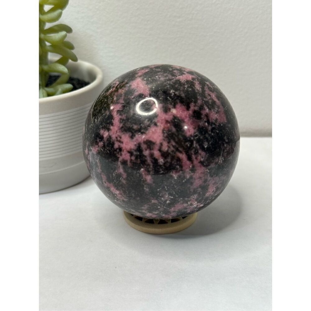 Rhodonite Pink and Black Polished Stone Sphere - Picture 2 of 6